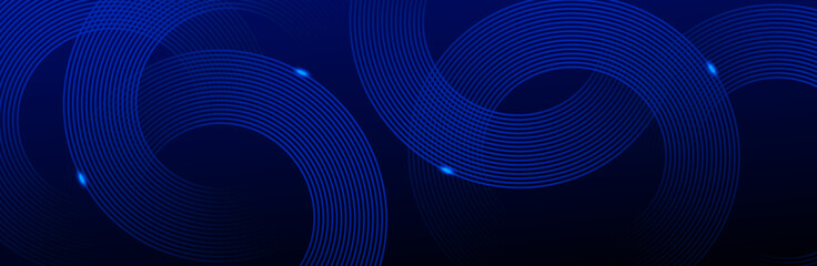 Dark blue abstract background with glowing geometric lines. Modern shiny blue diagonal rounded lines pattern. Futuristic technology concept. Suit for cover, poster, presentation, banner, and website