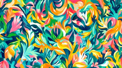 Vivid Tropical Floral Abstract Painting Design