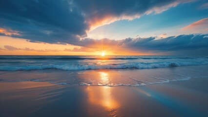 a sunrise on the water with sunlight coming from it's top left hand side