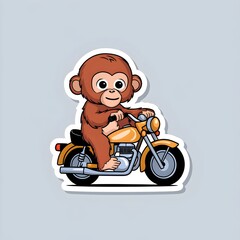 Adorable Baby Orangutan Riding Motorcycle Cartoon Sticker Design