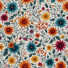 "An elegant and modern colorful flower wallpaper background pattern design, created with Generative AI. The pattern features intricate, vibrant floral elements in various shades, arranged harmoniously