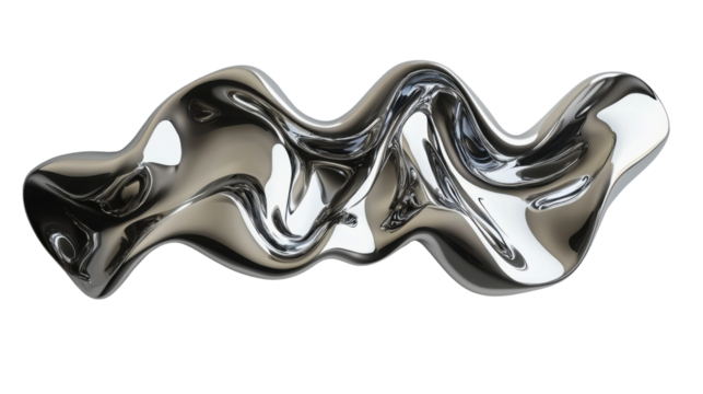 Wavy silver liquid metal floating with transparent background