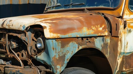 Old rusty truck parked under sunny sky