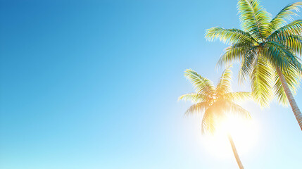 Two Palm Trees Under Bright Sunlight and Blue Sky