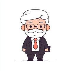 Charming Cartoon Elderly Man in Business Attire