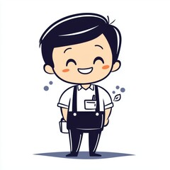Cheerful Cartoon Character in Overalls