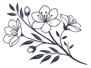 Ink hand drawn flowers set. Pencil drawn floral elements, lily of the valley isolated on white
