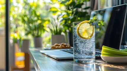 Refreshing Lemonade Drink on a Desk Home Office Setting High-Quality Photography Natural Light