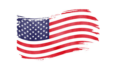 Watercolor grunge american flag isolated on transparent background