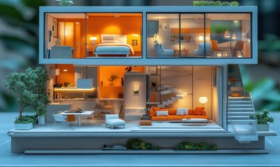 Miniature model of house on blurred background.