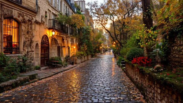 Charming Parisian Street in Autumn