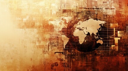 Obraz premium Abstract world map on grunge background, global network concept.