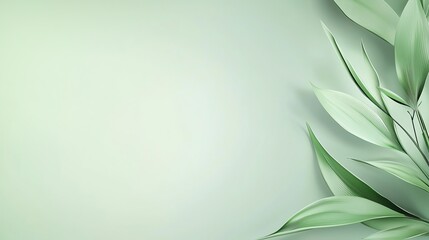Fototapeta premium Elegant green leaves on a soft pastel background creating a serene, natural and calming visual effect.