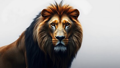Majestic Lion Portrait with Intense Gaze and Brown Mane