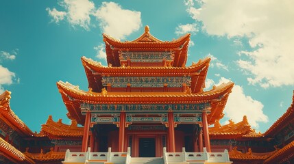 Majestic Chinese Pagoda Under a Bright Sky