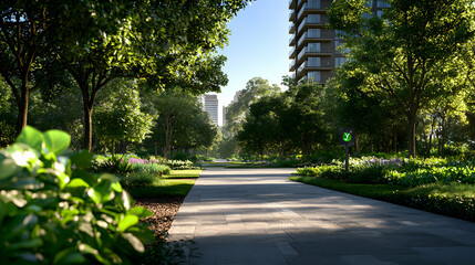 Urban Park Pathway on a Sunny Morning