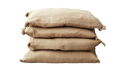 stack of brown burlap sacks isolated on black background