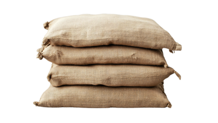 stack of brown burlap sacks isolated on black background
