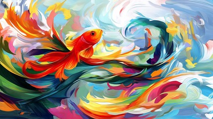 Obraz premium Colorful Abstract Goldfish in Whimsical Watercolor Style