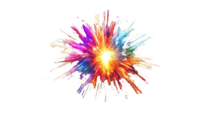 Colorful explosion of paint splattering on transparent background
