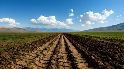 Vast Farmland Landscape Under a Blue Sky