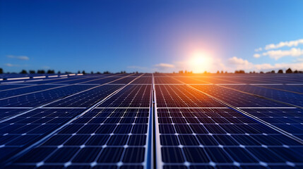 Vast Solar Panel Field at Sunset