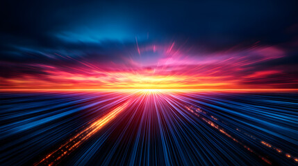 Vibrant Cityscape Sunset with Dynamic Digital Lights