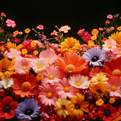 Vibrant Colorful Cosmos And Daisy Flowers Closeup