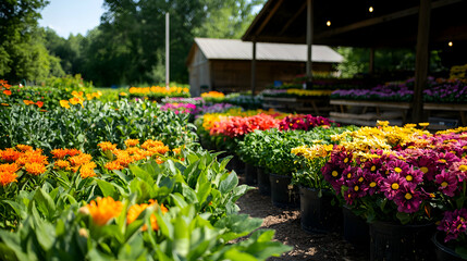Fototapeta premium Vibrant Colorful Flower Display at an Outdoor Nursery