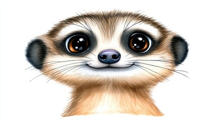 Obraz premium Close up illustration of a mammal's face, showcasing large, expressive eyes and a gentle smile. The artwork features soft, watercolor like textures