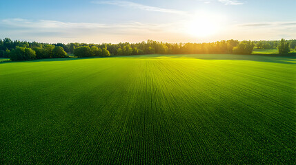 Vibrant Green Field at Sunset