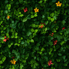 Vibrant Green Foliage With Red And Orange Flowers
