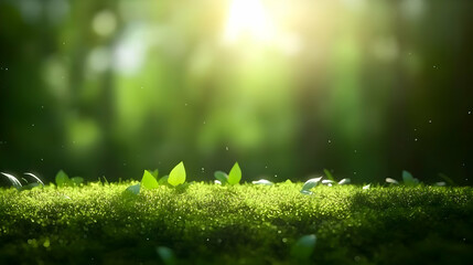 Fototapeta premium Vibrant Green Forest Landscape with Sunlight and Moss