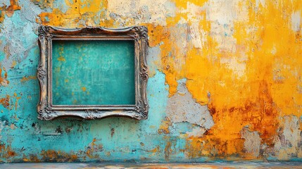 Ornate Frame Against a Weathered Textured Wall