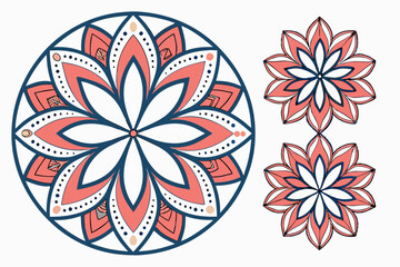 Symmetrical mandala-style florals with sharp geometric edges.