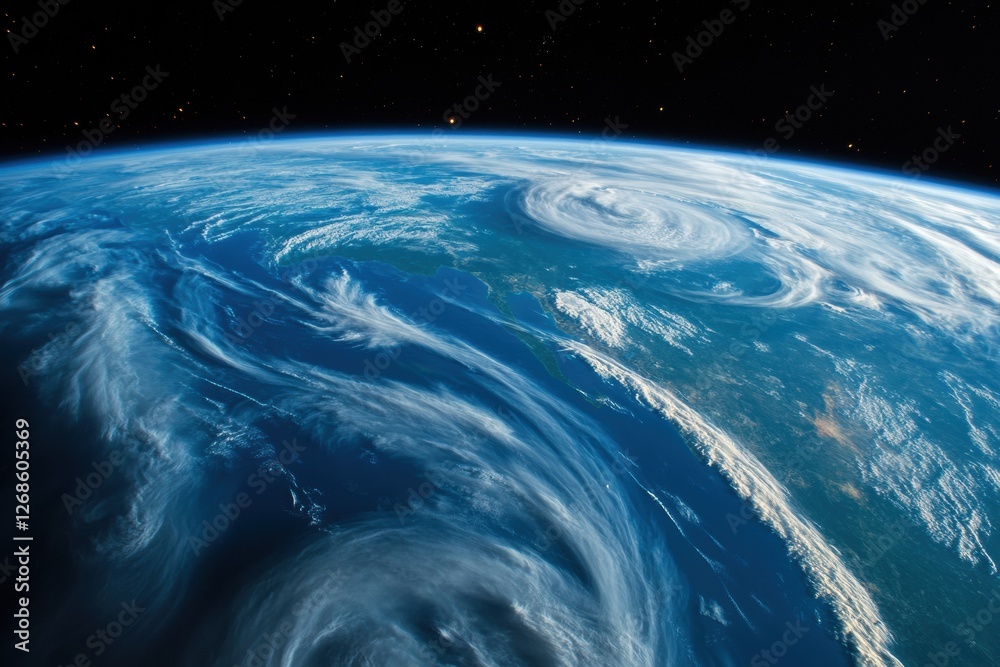 Aufkleber Stunning view of Earth from space showcasing swirling clouds and atmospheric patterns over the ocean. Generative AI