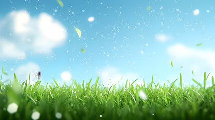 Obraz premium Vibrant Green Grass Field Under a Bright Blue Sky