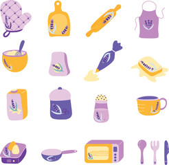 Premium vector baking tools collection in pastel color. Vector illustration.