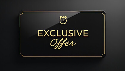 Sleek exclusive offer text on a glossy black background with gold accents and clock icon
