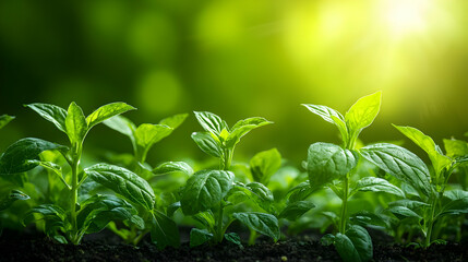 Obraz premium Vibrant Green Seedlings Growing in Sunlight