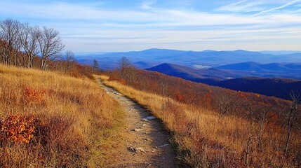 Autumnal Mountain Path Scenic Hiking Trail with Panoramic Views