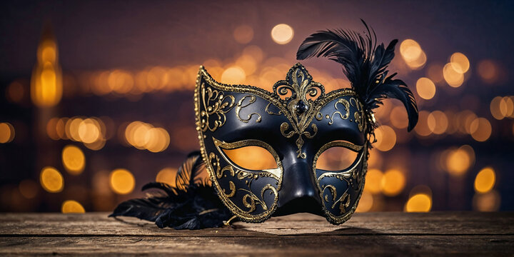 black Venetian mask with gold decorations