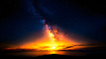 Fototapeta premium Vibrant Milky Way Galaxy Over Sunset Ocean