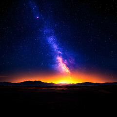 Fototapeta premium Vibrant Milky Way Galaxy Over Sunset Landscape