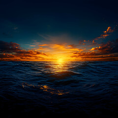 Vibrant Ocean Sunset with Dark Blue Water and Orange Sky