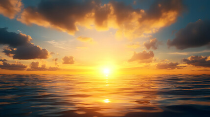 Obraz premium Vibrant Orange Sunset Over Calm Ocean Water