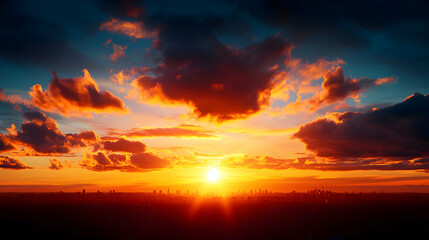 Fototapeta premium Vibrant Orange Sunset Over City Skyline