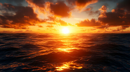 Vibrant Orange Sunset Over Calm Ocean Water