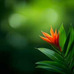 Obraz premium Vibrant Orange Tropical Flower with Lush Green Leaves