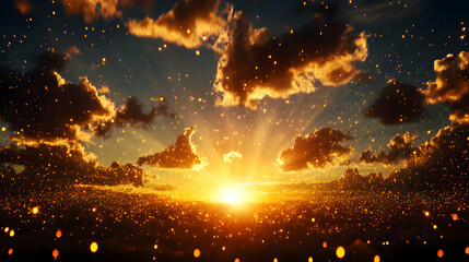 Fototapeta premium Vibrant Orange Sunset with Sparkling Particles